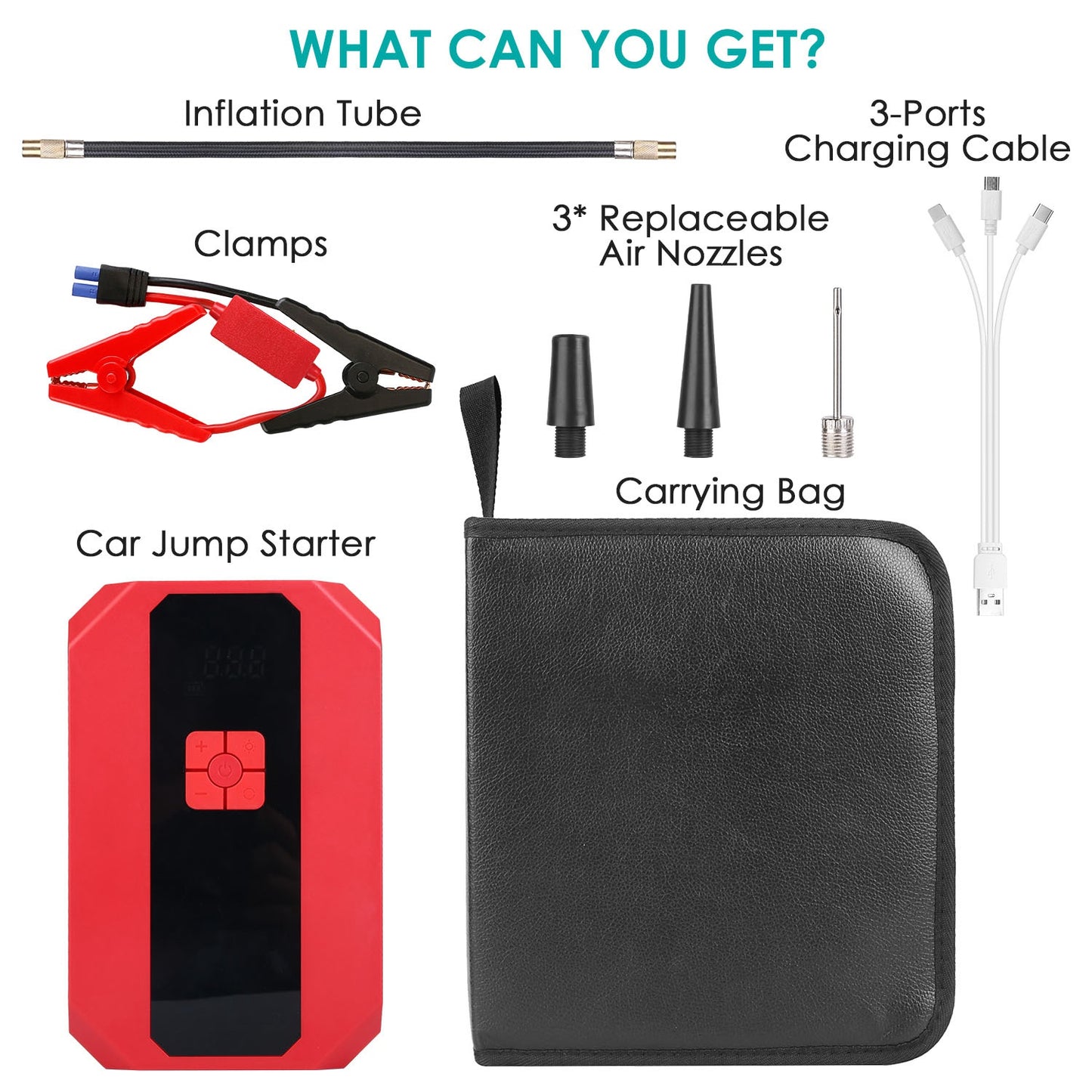 1500A Portable Car Jump Starter + Air Compressor (Emergency Power Kit)